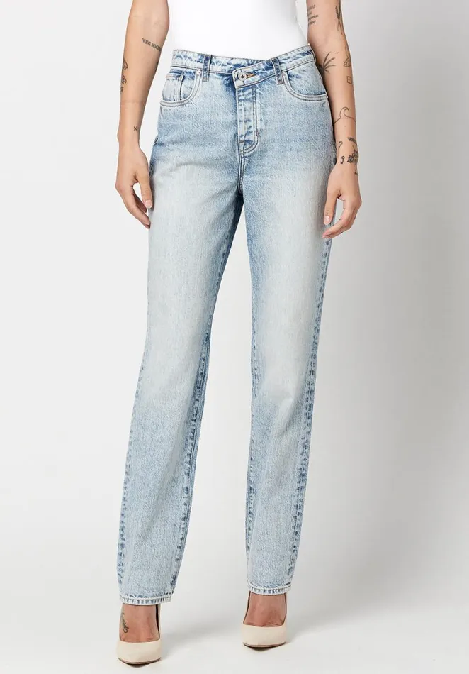 Women High Rise Straight Jessie Asymmetrical Waist Jeans Indigo Buffalo David Bitton Straight Leg Women High Rise Straight Jessie Asymmetrical Waist Jeans Indigo Buffalo David Bitton Straight Leg