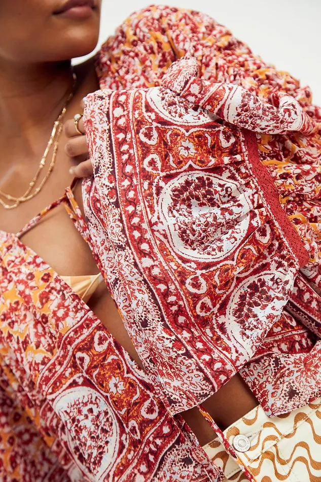 Women Jackets Free People Lorriane Tiered Kimono Mustard Combo
