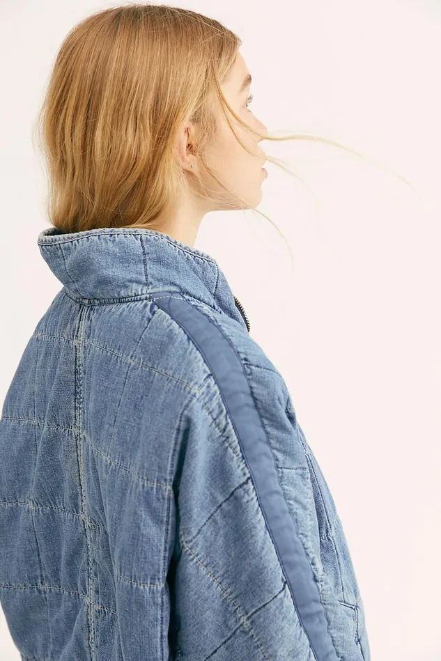 Women Jean Jackets Free People Dolman Quilted Denim Jacket Cali Indigo