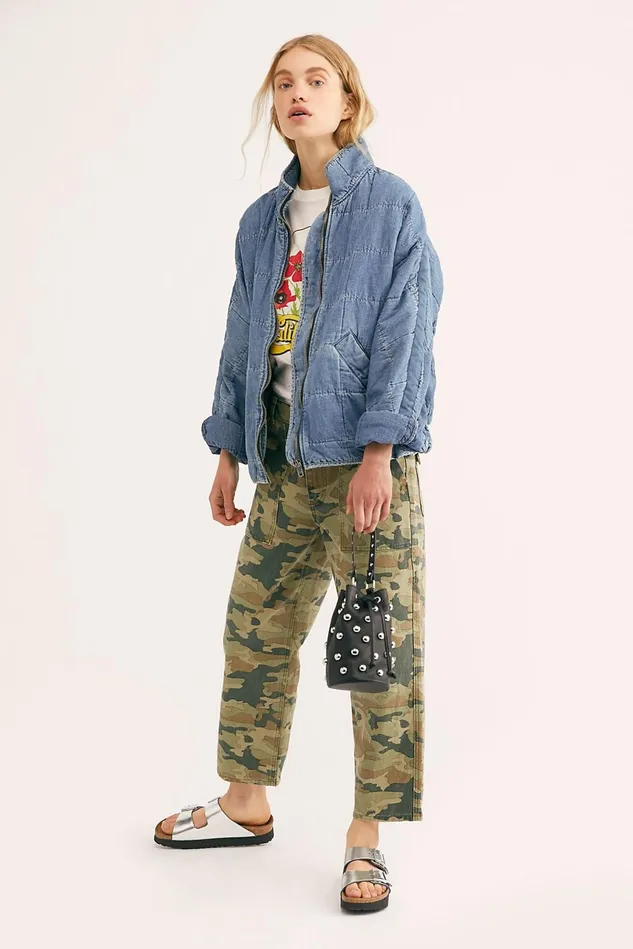 Women Jean Jackets Free People Dolman Quilted Denim Jacket Cali Indigo