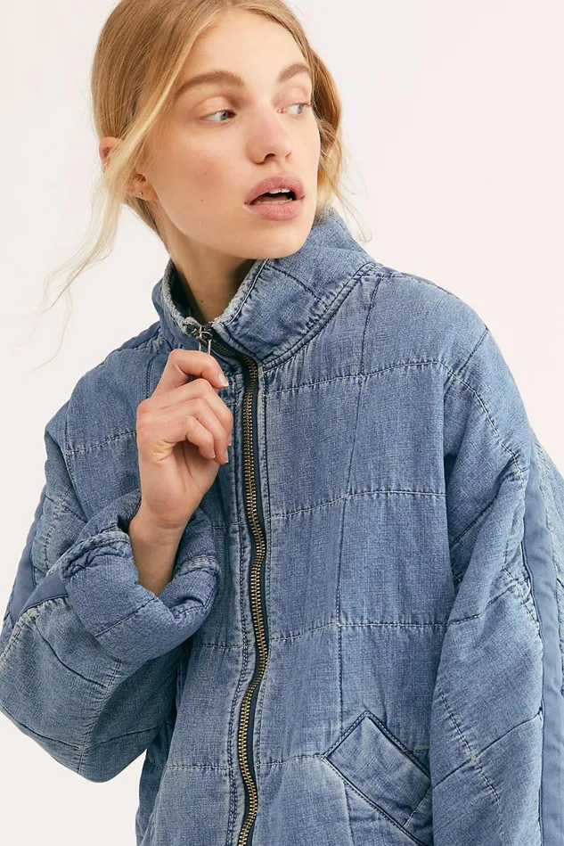 Women Jean Jackets Free People Dolman Quilted Denim Jacket Cali Indigo