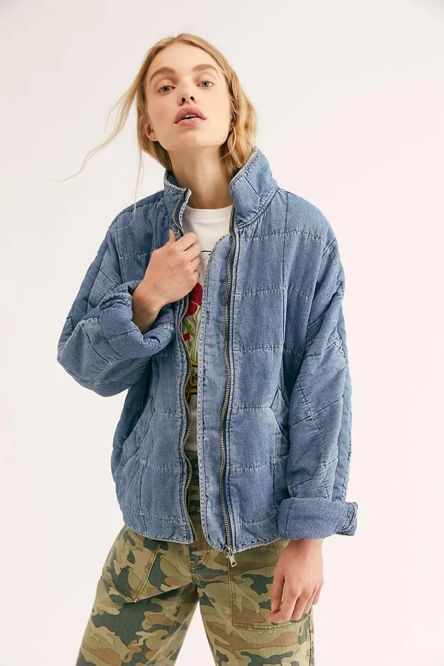 Women Jean Jackets Free People Dolman Quilted Denim Jacket Cali Indigo