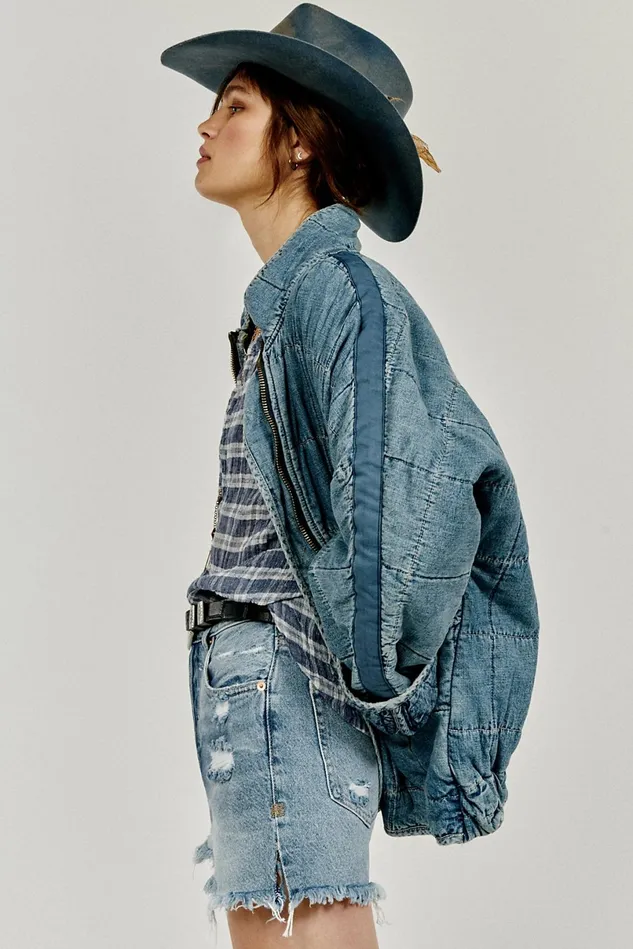 Women Jean Jackets Free People Dolman Quilted Denim Jacket Cali Indigo