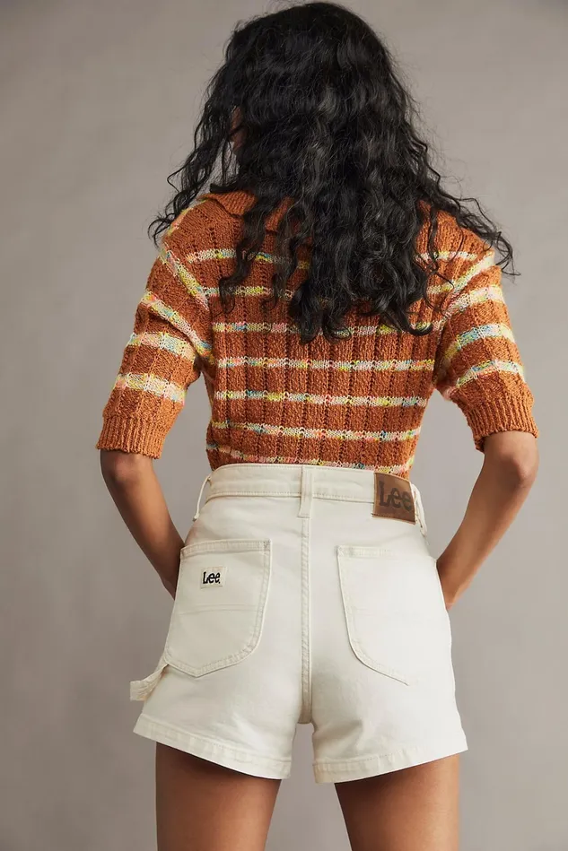 Women Jean Shorts Free People Lee High Rise Dungaree Mini Shorts Ecru