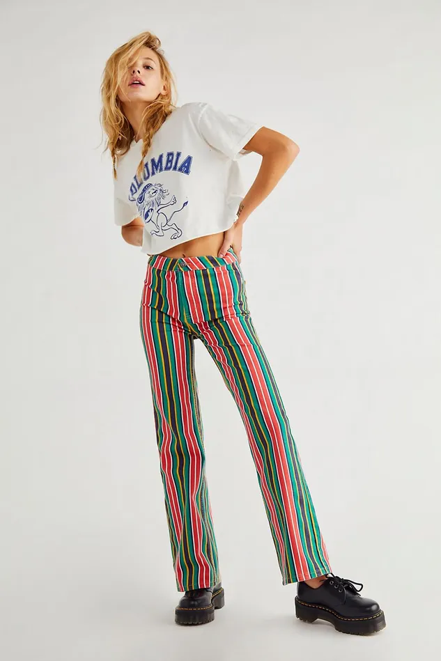 Women Jeans Free People Printed Seneca StraightLeg Pants Red Rocks Combo
