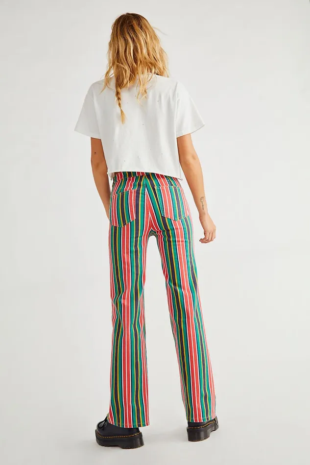 Women Jeans Free People Printed Seneca StraightLeg Pants Red Rocks Combo