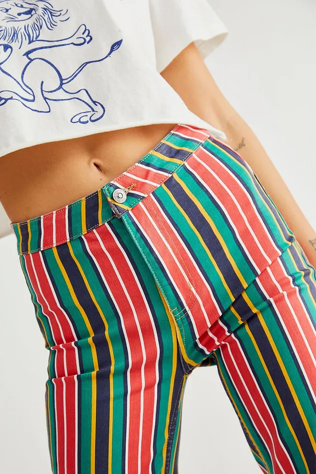 Women Jeans Free People Printed Seneca StraightLeg Pants Red Rocks Combo