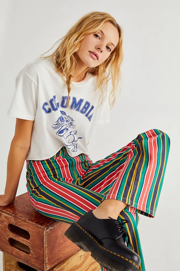 Women Jeans Free People Printed Seneca StraightLeg Pants Red Rocks Combo