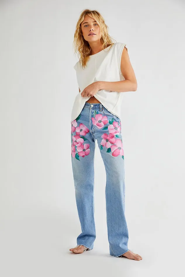 Women Jeans Free People Rialto Ava Jeans Pink Floral