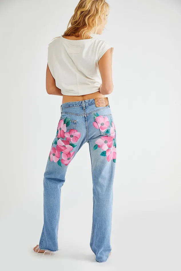 Women Jeans Free People Rialto Ava Jeans Pink Floral