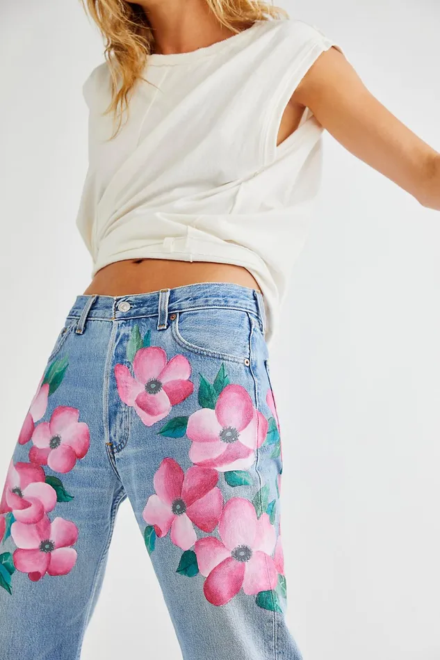 Women Jeans Free People Rialto Ava Jeans Pink Floral