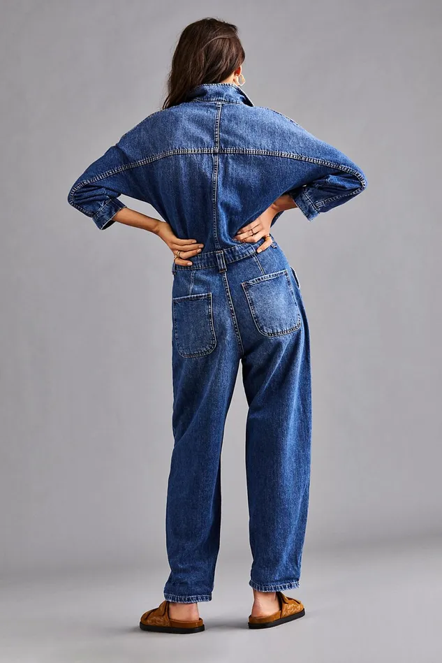 Women Jeans Free People Sammie Denim Coverall Seascape Blue