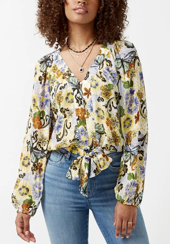 Women Josephine Butterfly Print TieFront Blouse Butterfly Print Buffalo David Bitton Blouses Women Josephine Butterfly Print TieFront Blouse Butterfly Print Buffalo David Bitton Blouses