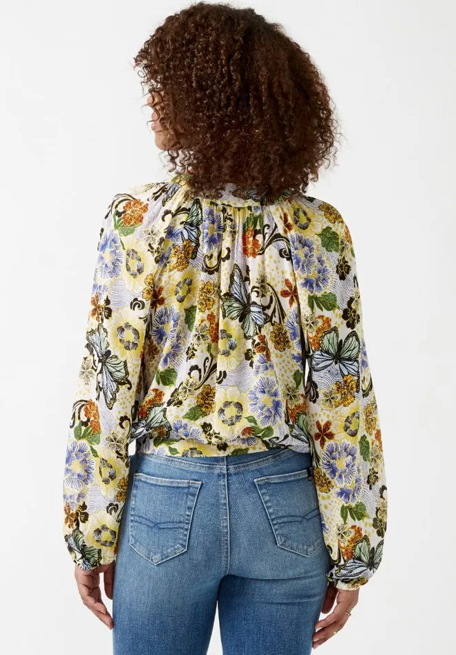 Women Josephine Butterfly Print TieFront Blouse Butterfly Print Buffalo David Bitton Blouses