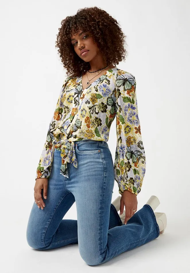 Women Josephine Butterfly Print TieFront Blouse Butterfly Print Buffalo David Bitton Blouses