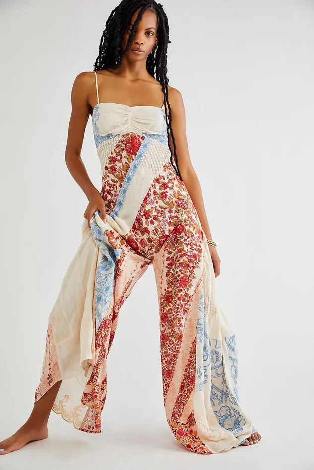 Women Jumpsuits Free People Gianna Patchwork Jumpsuit Ivory Combo