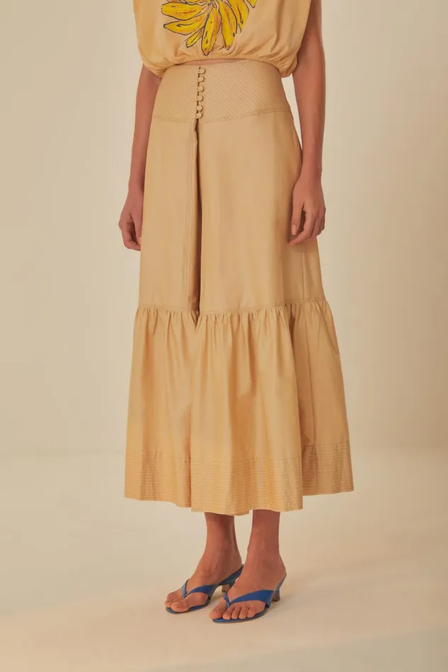Women Khaki Topstitching Yoke Organic Cotton Maxi Skirt Khaki FARM Rio Skirts