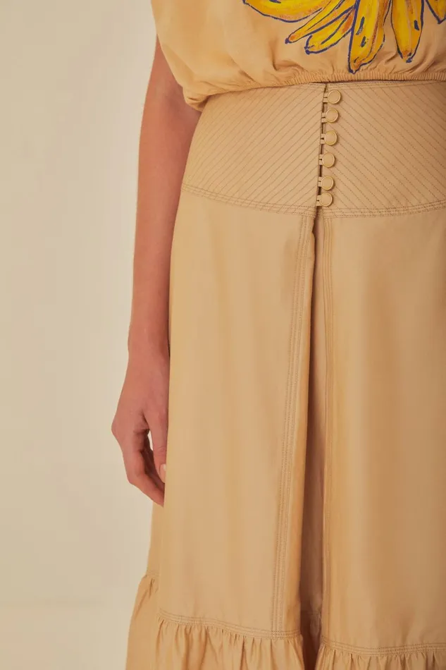 Women Khaki Topstitching Yoke Organic Cotton Maxi Skirt Khaki FARM Rio Skirts