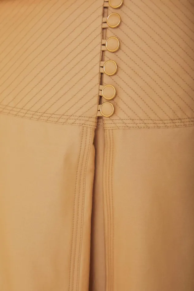 Women Khaki Topstitching Yoke Organic Cotton Maxi Skirt Khaki FARM Rio Skirts