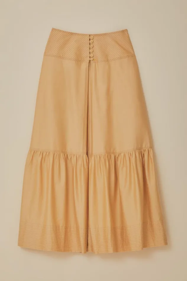 Women Khaki Topstitching Yoke Organic Cotton Maxi Skirt Khaki FARM Rio Skirts