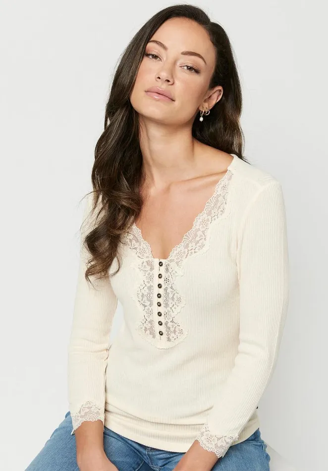 Women LaceTrimmed Arlington Top Cream Buffalo David Bitton Tops and Tees