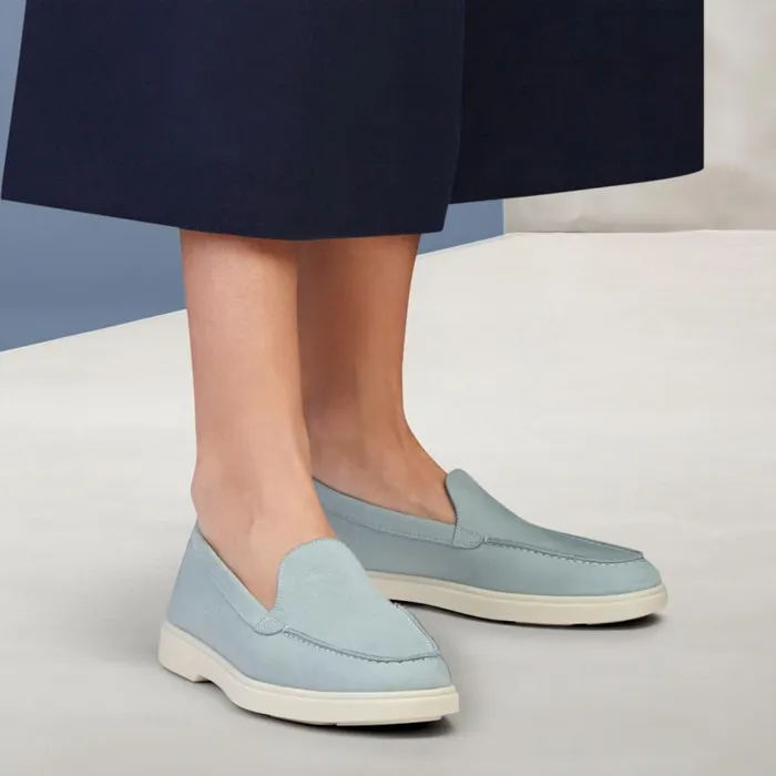 Women Light Blue Nubuck Loafer Santoni Loafers