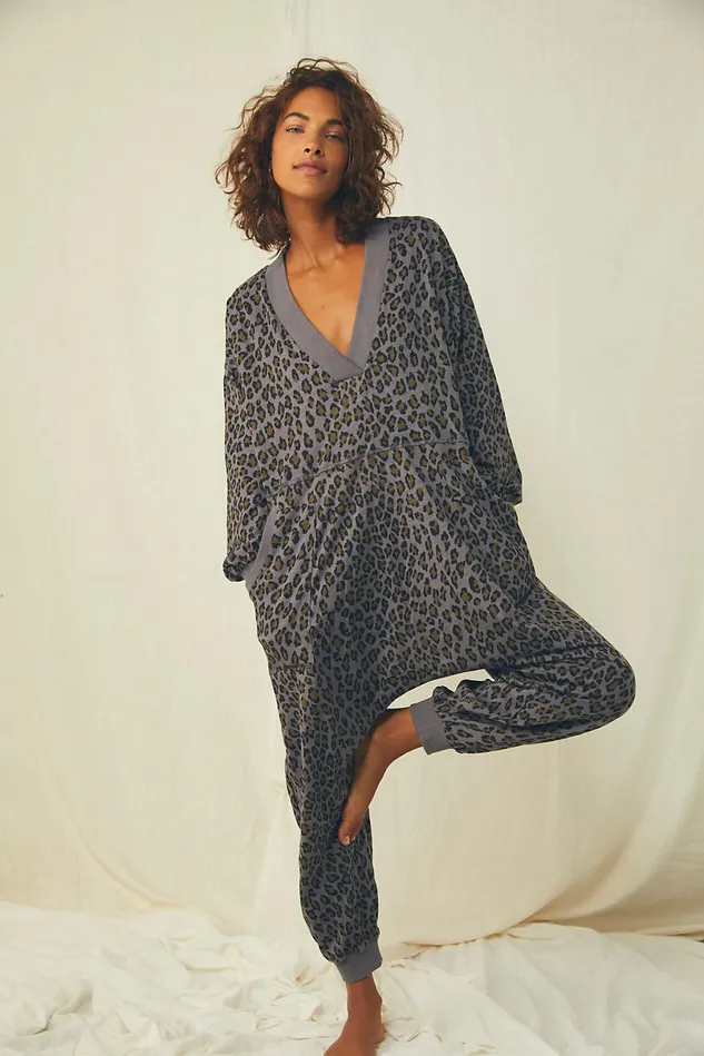 Women Loungewear Free People Printed Just Because Romper Charcoal Combo