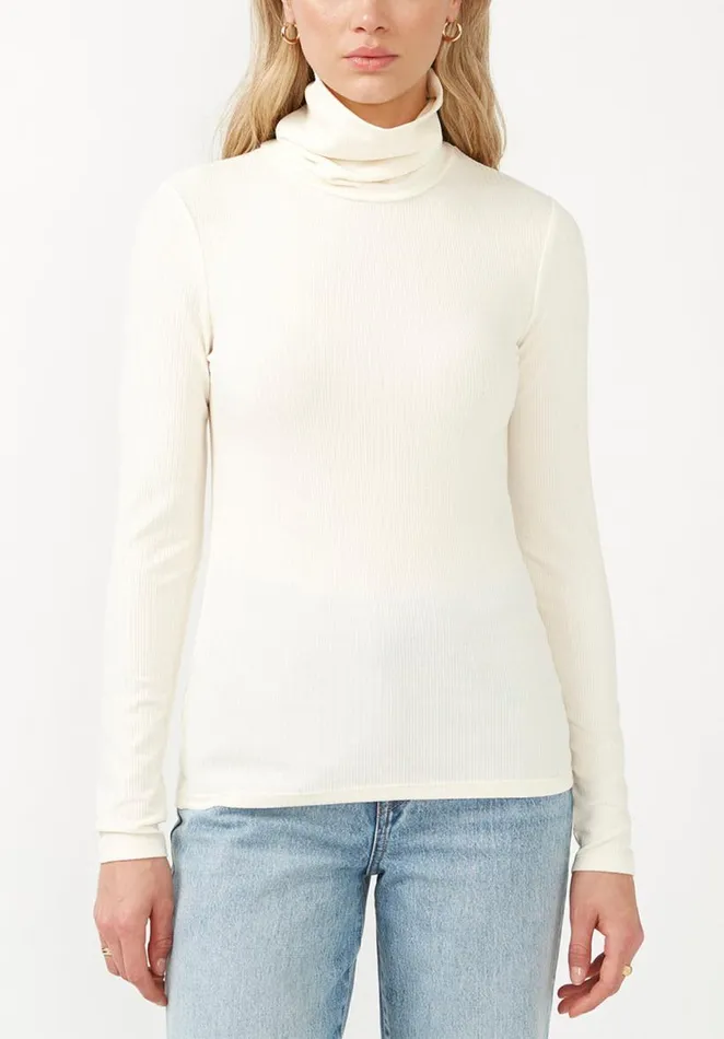 Women Mavra Egret Women039s Ribbed Turtleneck Egret Buffalo David Bitton Sweaters
