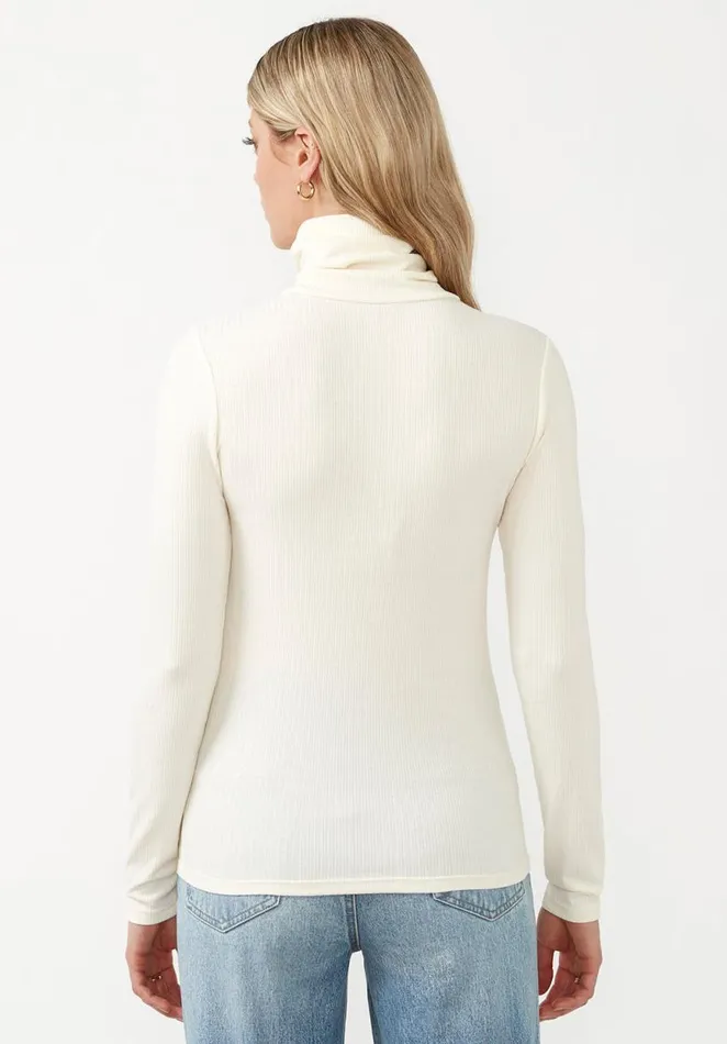 Women Mavra Egret Women039s Ribbed Turtleneck Egret Buffalo David Bitton Sweaters