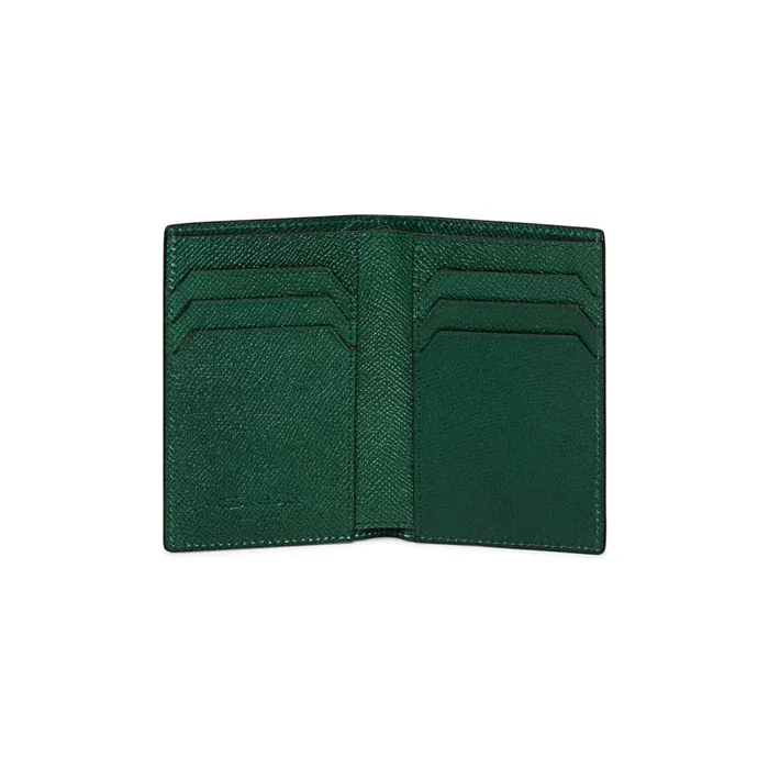 WomenMen Green Saffiano Leather Vertical Wallet Santoni Small Leather Goods