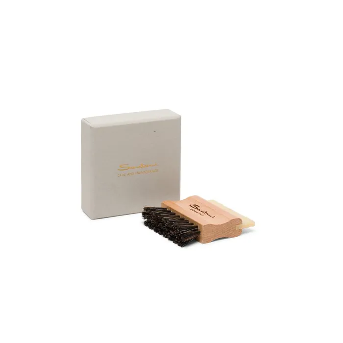 WomenMen Small Wooden Brush With Natural Rubber And Mixed Horsehair Bristles Santoni Shoe Care
