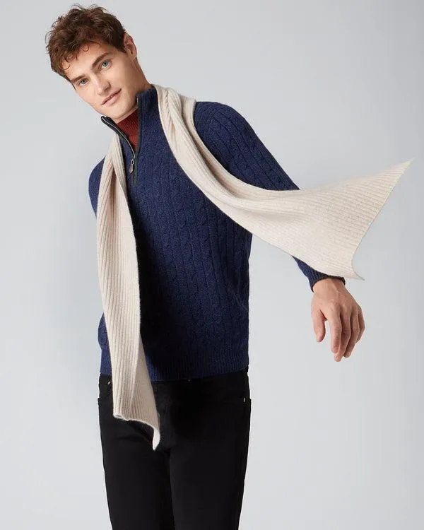 WomenMen Unisex Short Ribbed Cashmere ScarfIn Heather Beige Brown Heather Beige Brown NPeal Cashmere Scarves