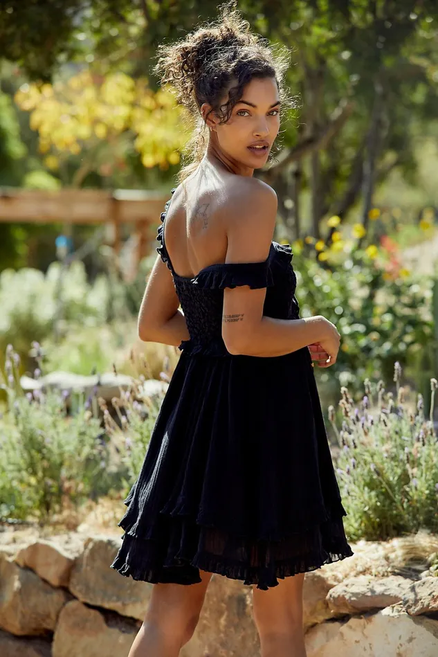 Women Mini Dresses Free People Somewhere Tropical Mini Dress Black