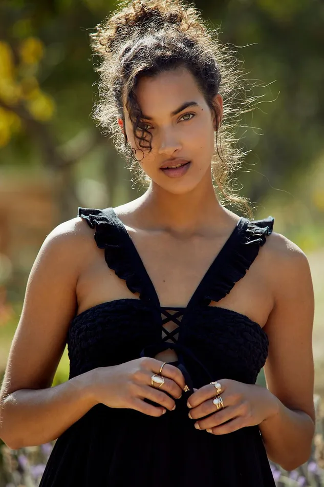 Women Mini Dresses Free People Somewhere Tropical Mini Dress Black
