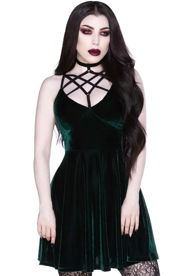 Women Mini Killstar Magica Skater Dress EMERALD