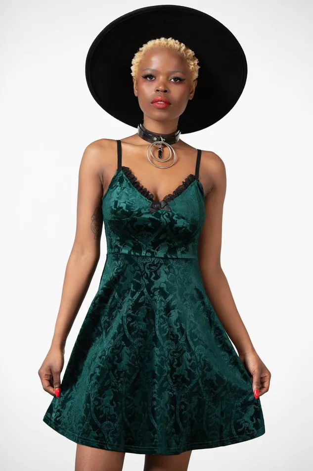 Women Mini Killstar Mistress Of Mayhem Skater Dress EMERALD