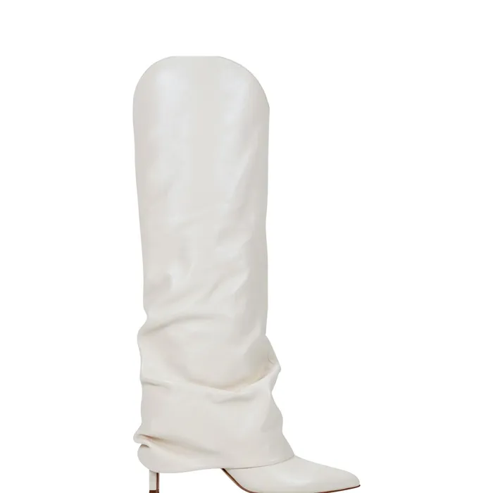 Women Nairine Foldover Dress Boot White Leather Marc Fisher Boots
