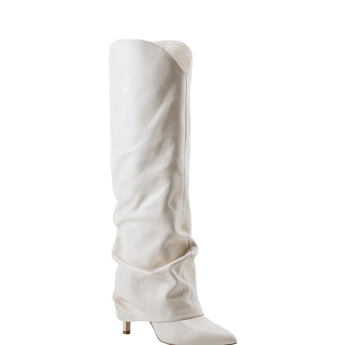 Women Nairine Foldover Dress Boot White Leather Marc Fisher Dress Boots