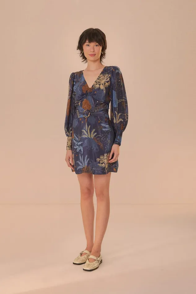 Women Navy Blue Night Jungle Mini Dress Night Jungle Navy Blue FARM Rio Mini Dresses