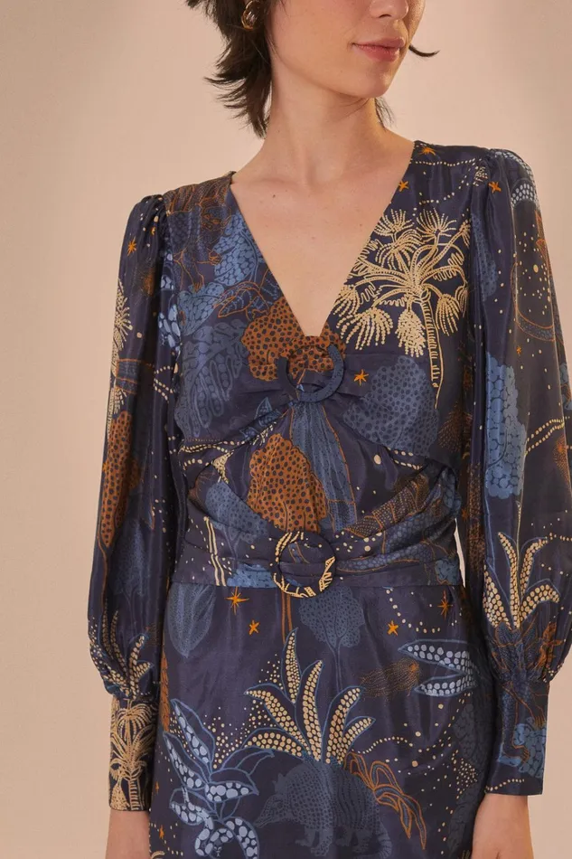 Women Navy Blue Night Jungle Mini Dress Night Jungle Navy Blue FARM Rio Mini Dresses