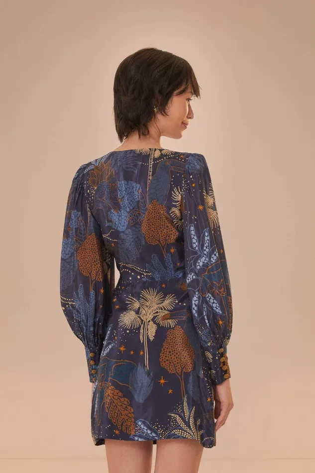 Women Navy Blue Night Jungle Mini Dress Night Jungle Navy Blue FARM Rio Mini Dresses