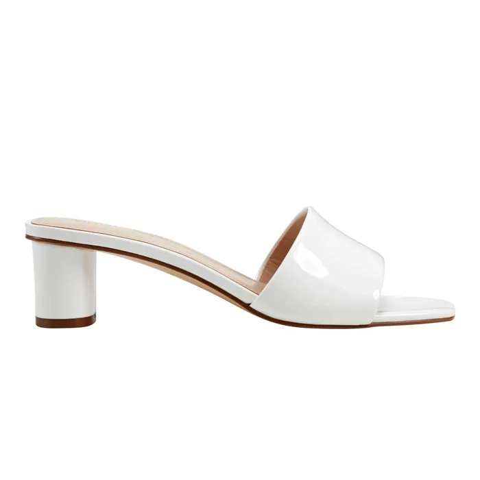 Women Nemmie Heeled Slide Sandal White Patent Leather Marc Fisher Mules and Slides Women Nemmie Heeled Slide Sandal White Patent Leather Marc Fisher Mules and Slides