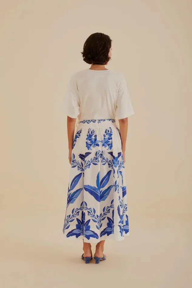 Women OffWhite Blue Yard Organic Cotton Midi Skirt Blue Yard Offwhite FARM Rio Skirts