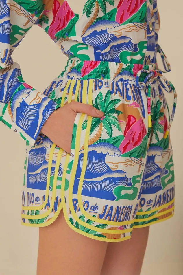 Women OffWhite Carioca Posters Shorts Carioca Posters Offwhite FARM Rio Shorts