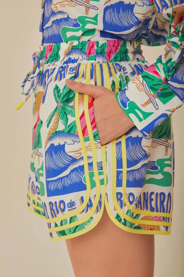 Women OffWhite Carioca Posters Shorts Carioca Posters Offwhite FARM Rio Shorts