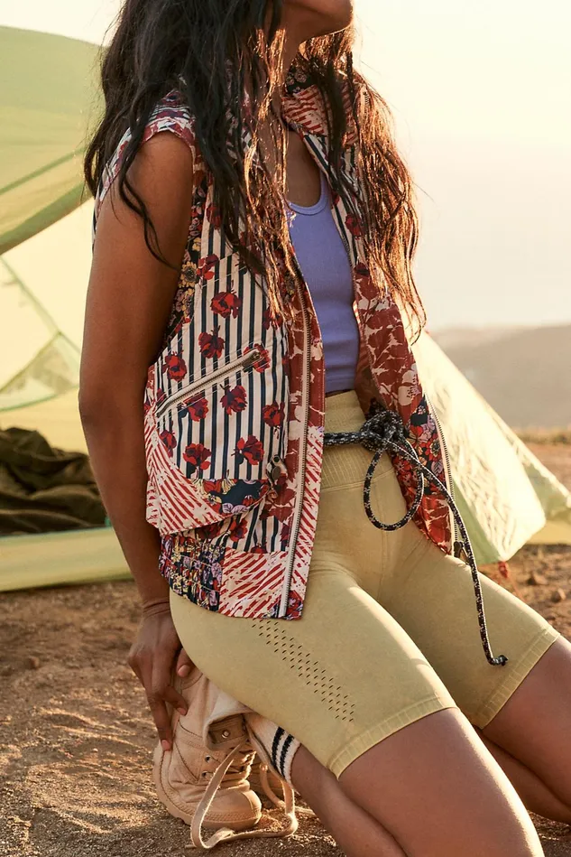 Women Outerwear Free People Off The Grid Printed Vest Washed Red Combo
