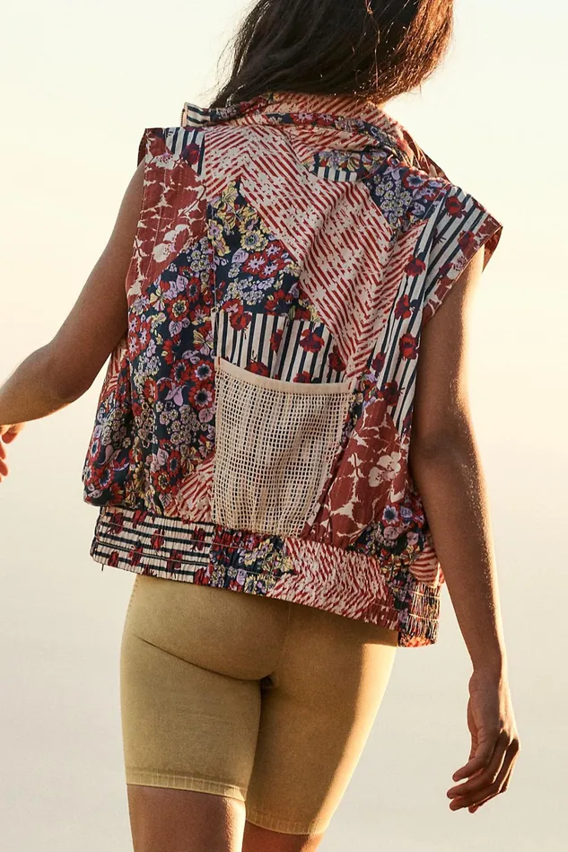 Women Outerwear Free People Off The Grid Printed Vest Washed Red Combo