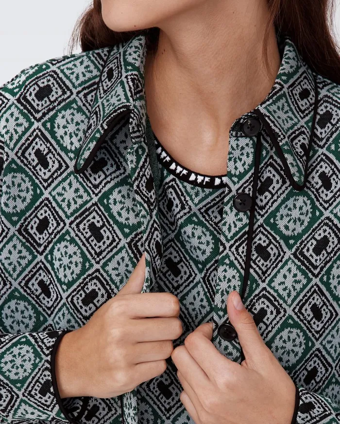 Women Pennie Knit Jacquard Shirt Paper Cut Geo DVF Jackets and Coats