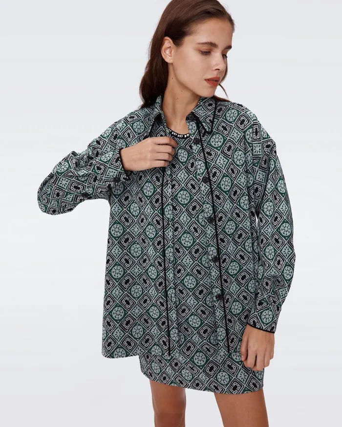Women Pennie Knit Jacquard Shirt Paper Cut Geo DVF Jackets and Coats