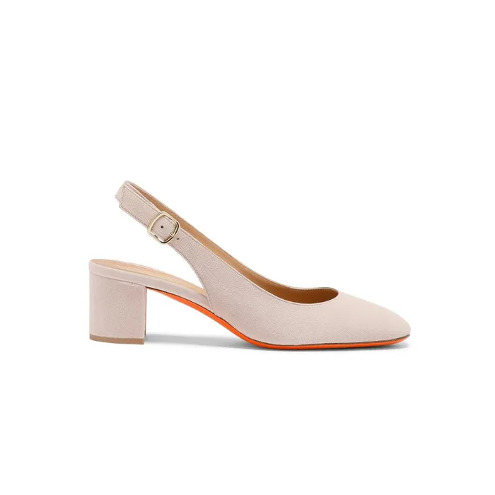 Women Pink Suede LowHeel Slingback Santoni Pumps and Heels